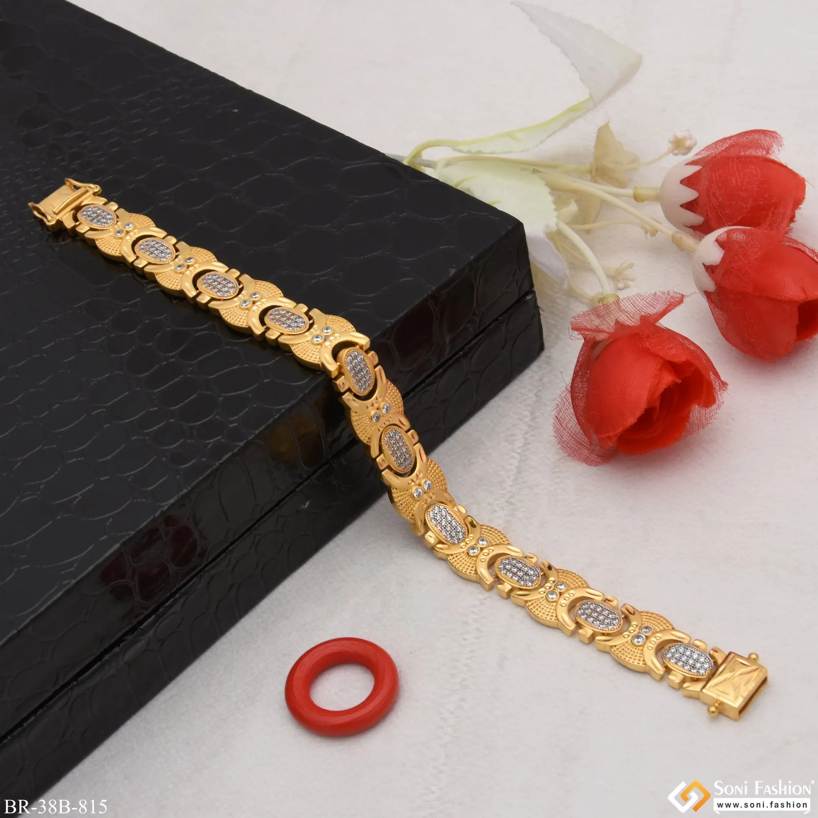 1 Gram Gold Forming Round with Diamond Best Quality Bracelet for Men - Style B815