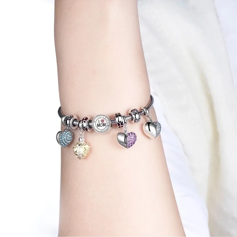 1 Piece Simple Style Round Heart Shape Flower Sterling Silver Inlay Bracelet Accessories Beads Jewelry Accessories