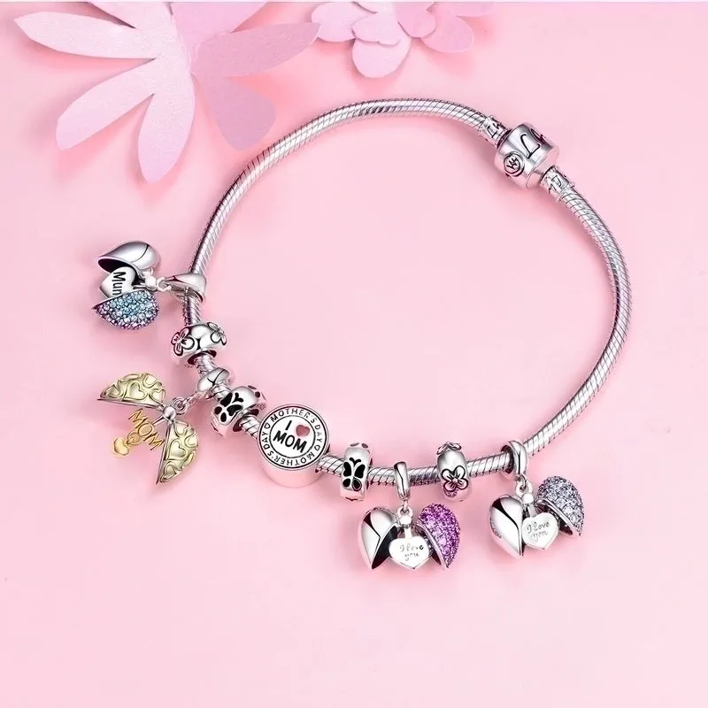 1 Piece Simple Style Round Heart Shape Flower Sterling Silver Inlay Bracelet Accessories Beads Jewelry Accessories