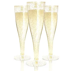 100 Gold Champagne Flutes  Disposable Toasting Glasses For Weddings, Cocktails