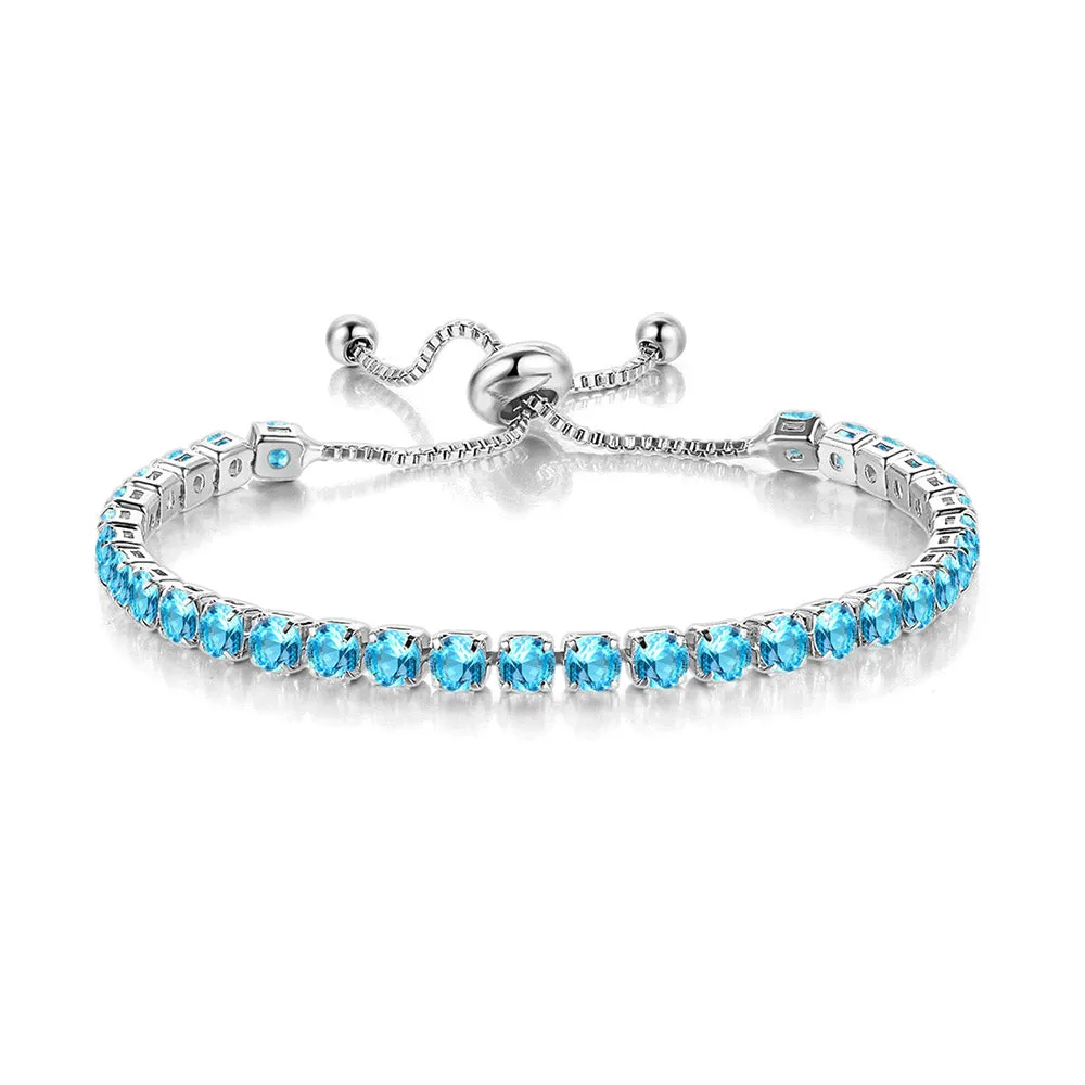 10k White Gold 7 Cttw Created Aquamarine Round Adjustable Tennis Bracelet Plated