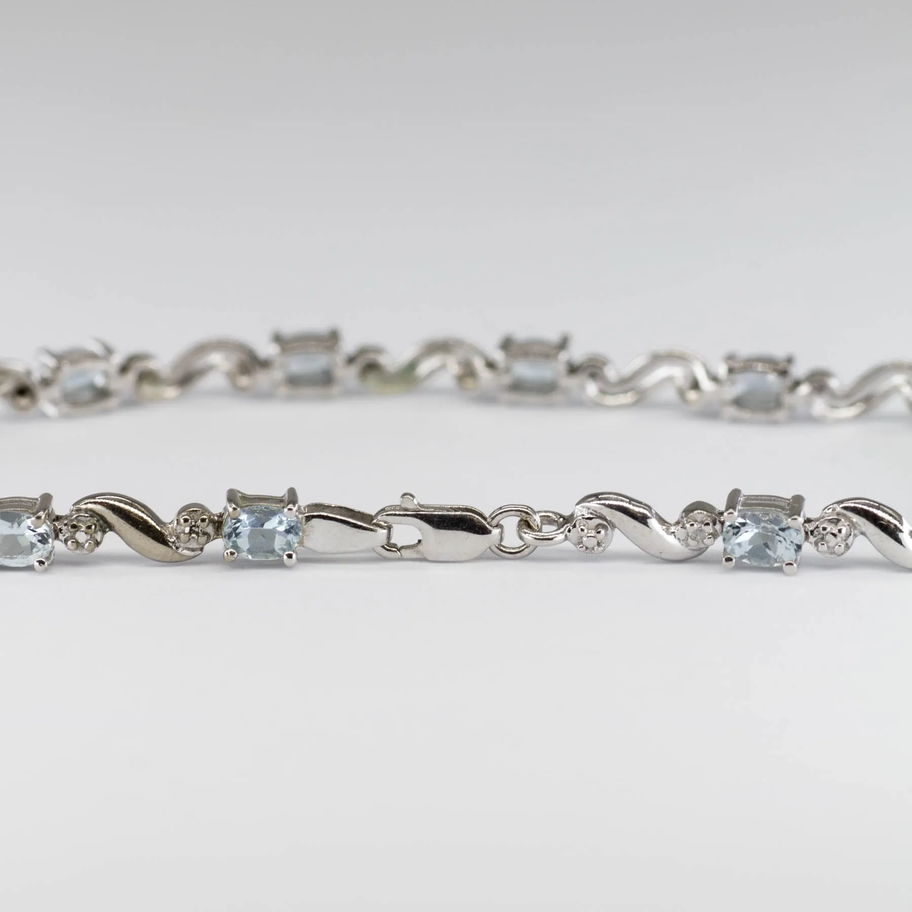 10k White Gold Aquamarine and Diamond Bracelet | 1.94ctw | 7"