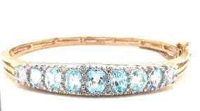 10K Yellow Aquamarine and Natural Diamond Hinged Bangle Bracelet