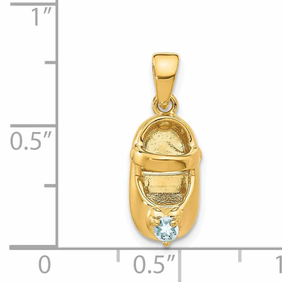 14 Yellow Gold Aquamarine Stone Baby Shoe Charm