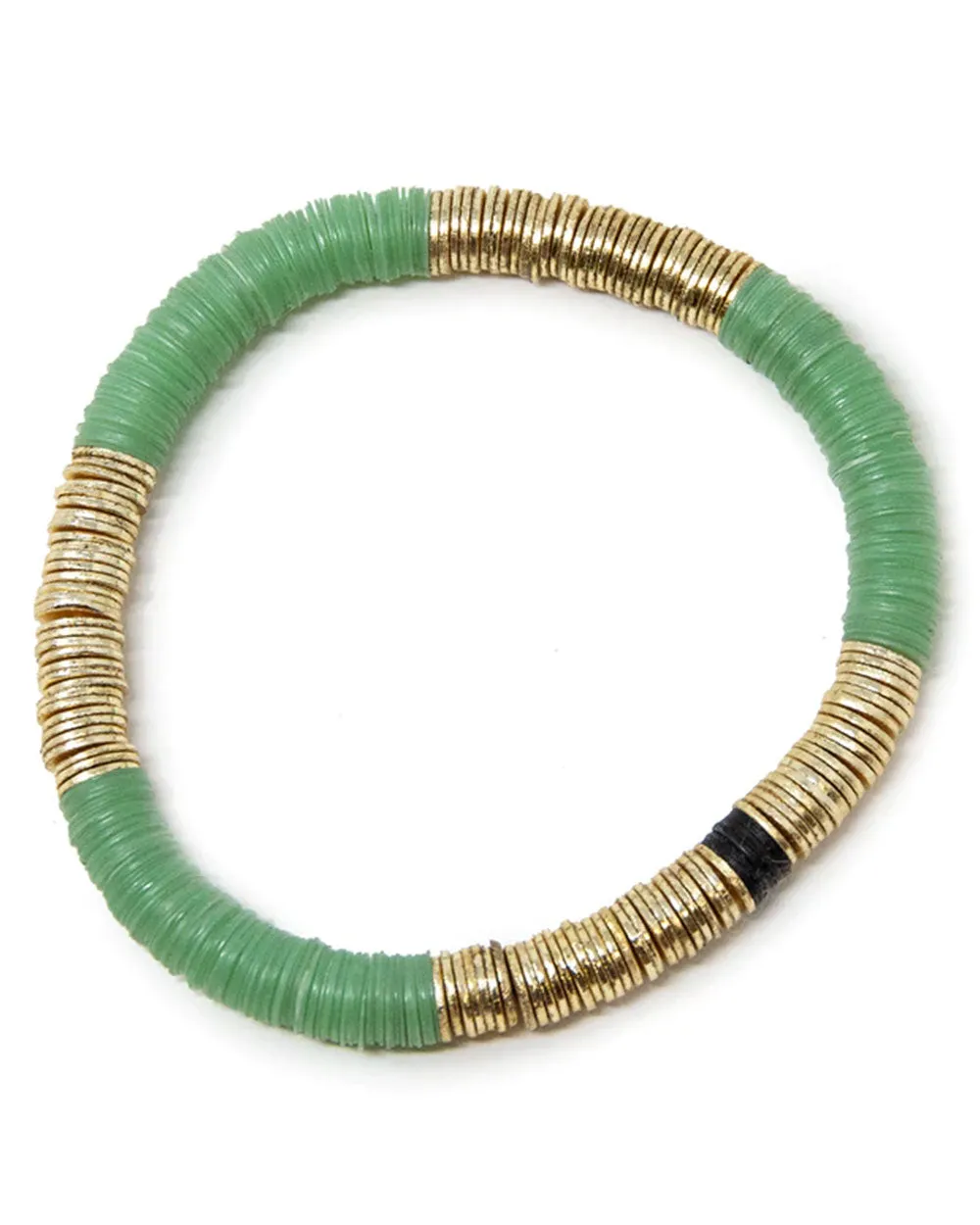 14k Gold and Jade Green Vinyl Stretch Bracelet