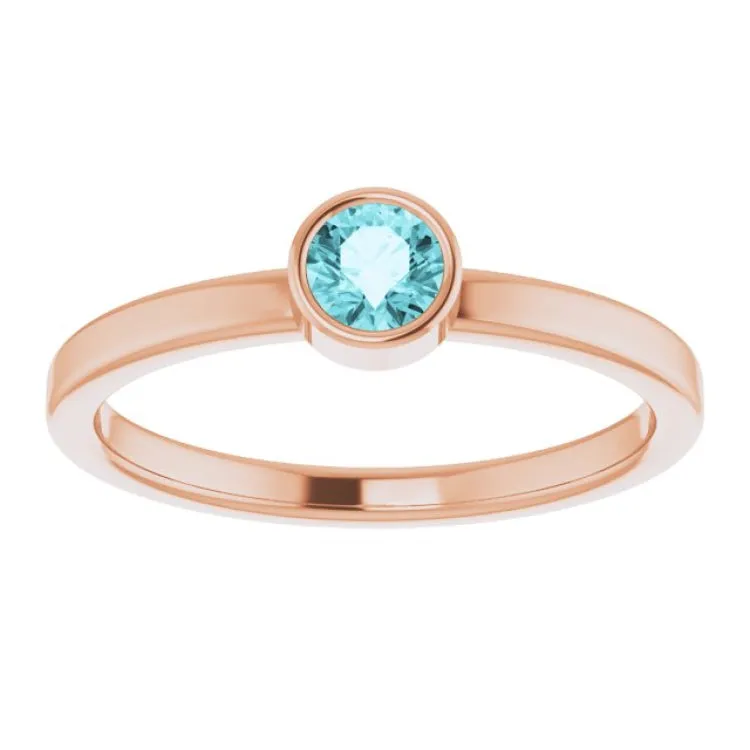 14K Rose 4 mm Natural Blue Zircon Ring