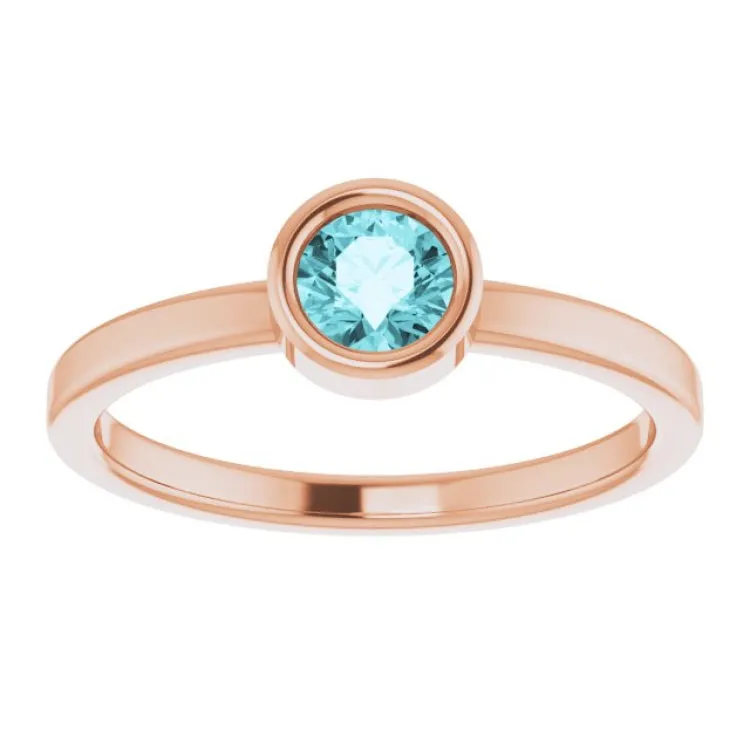 14K Rose 4.5 mm Natural Blue Zircon Ring