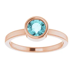 14K Rose 5.5 mm Natural Blue Zircon Ring