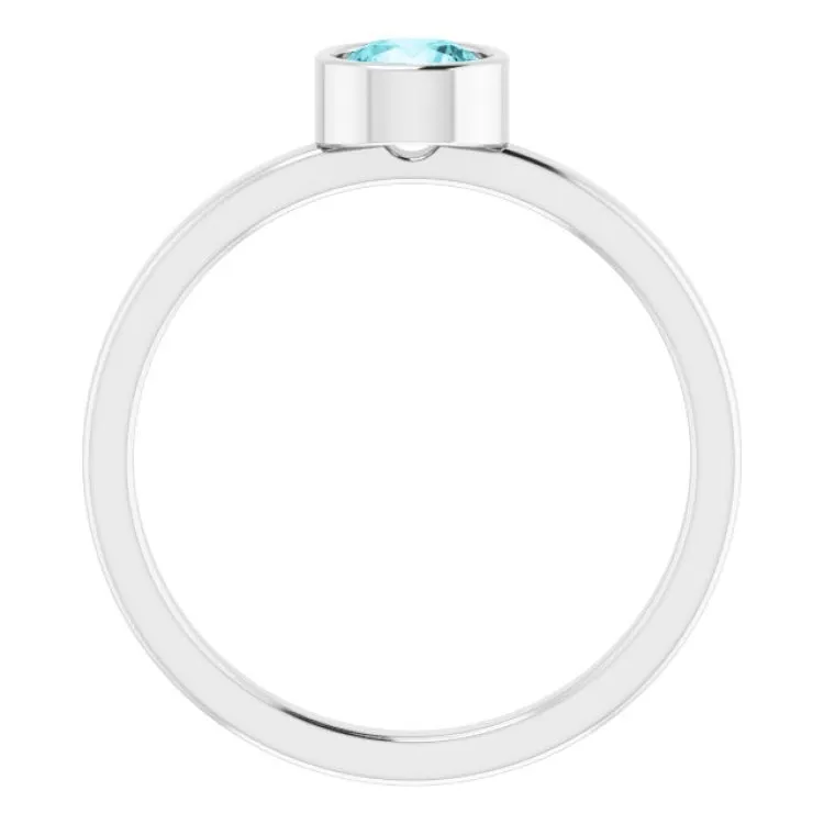 14K White 5 mm Natural Blue Zircon Ring