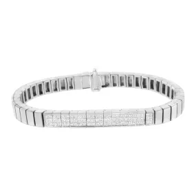 14K White Gold 2 1/8 Cttw Invisible Set Princess-Cut Diamond ID Tennis Bracelet