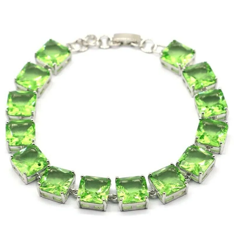 14k White Gold Plated Simulated Green Tsavorite Tennis Bracelet