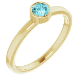 14K Yellow 4 mm Natural Blue Zircon Ring