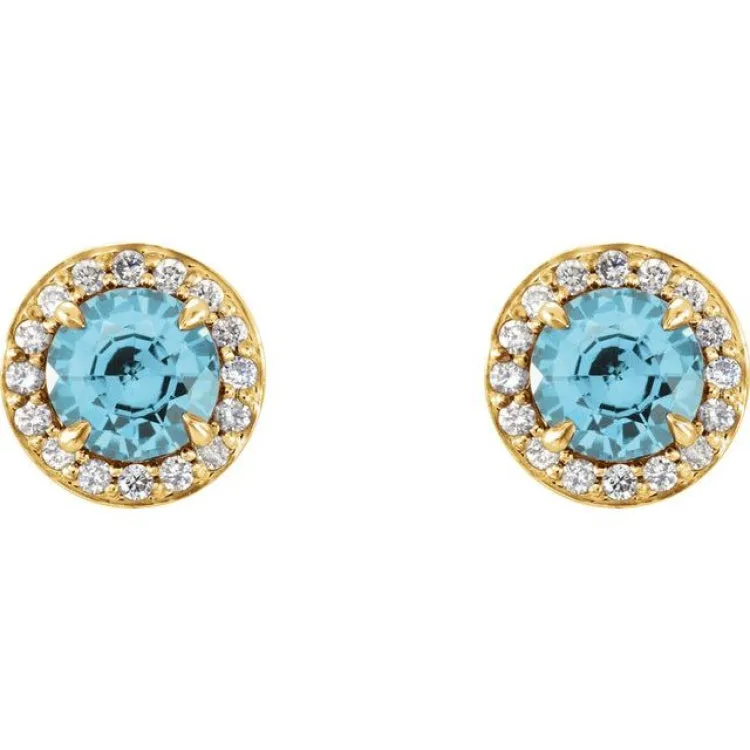 14K Yellow 5 mm Natural Blue Zircon & 1/8 CTW Natural Diamond Earrings