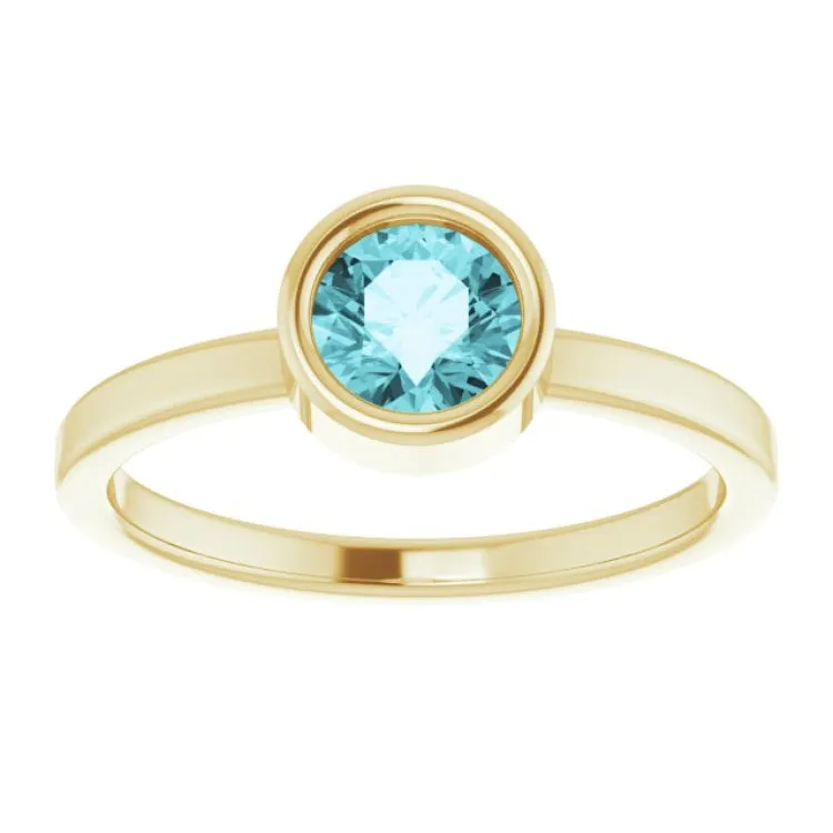 14K Yellow 5.5 mm Natural Blue Zircon Ring