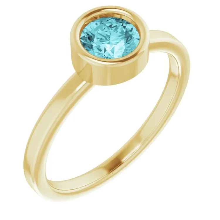 14K Yellow 5.5 mm Natural Blue Zircon Ring