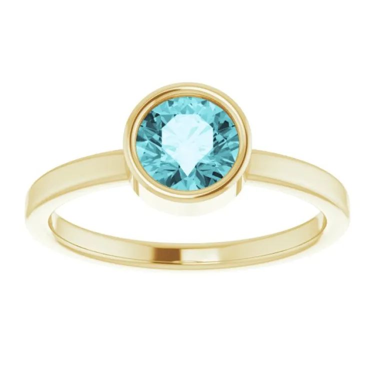 14K Yellow 6 mm Natural Blue Zircon Ring