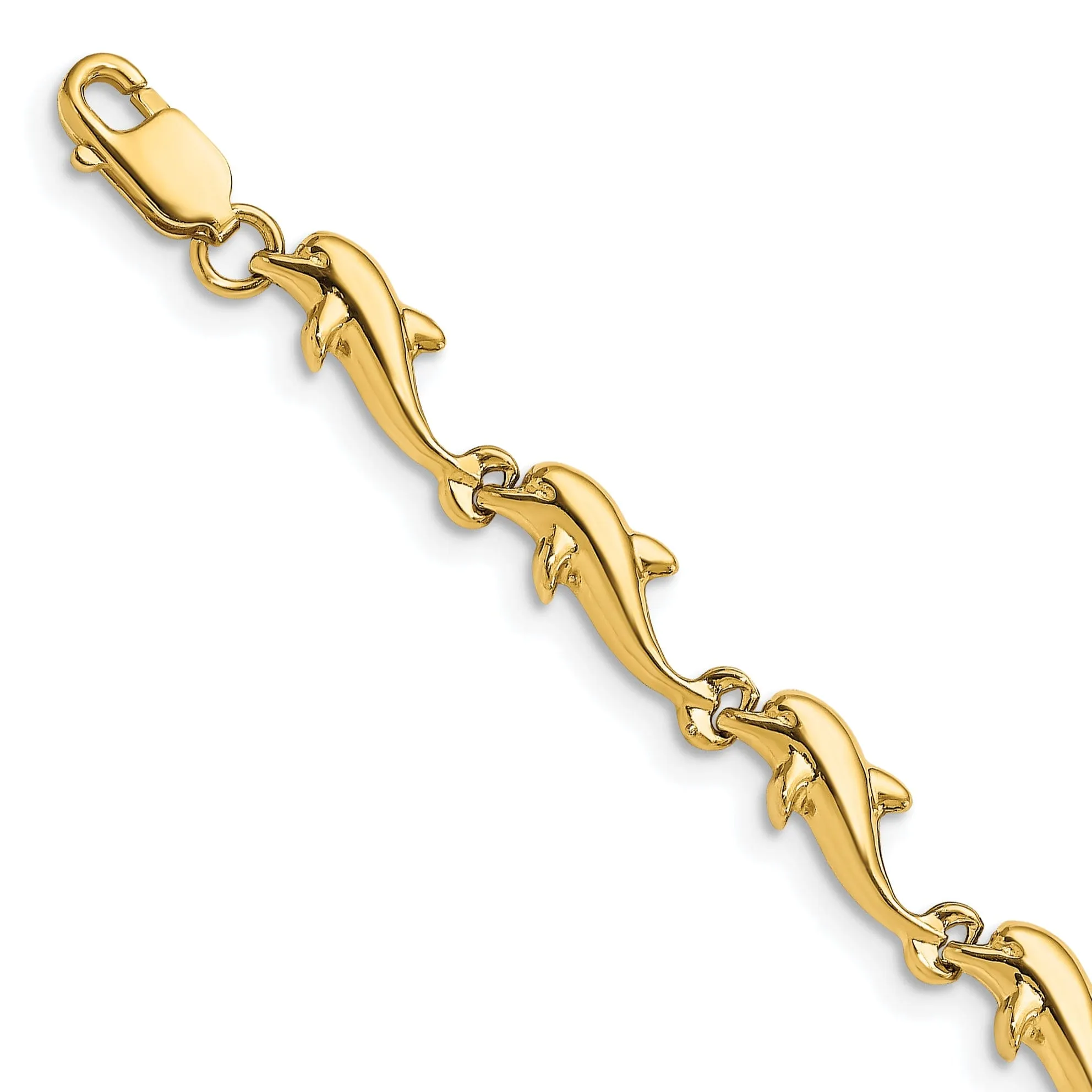 14k Yellow Gold Fancy Dolphin Bracelet-7-inch, 5.5-MM wide