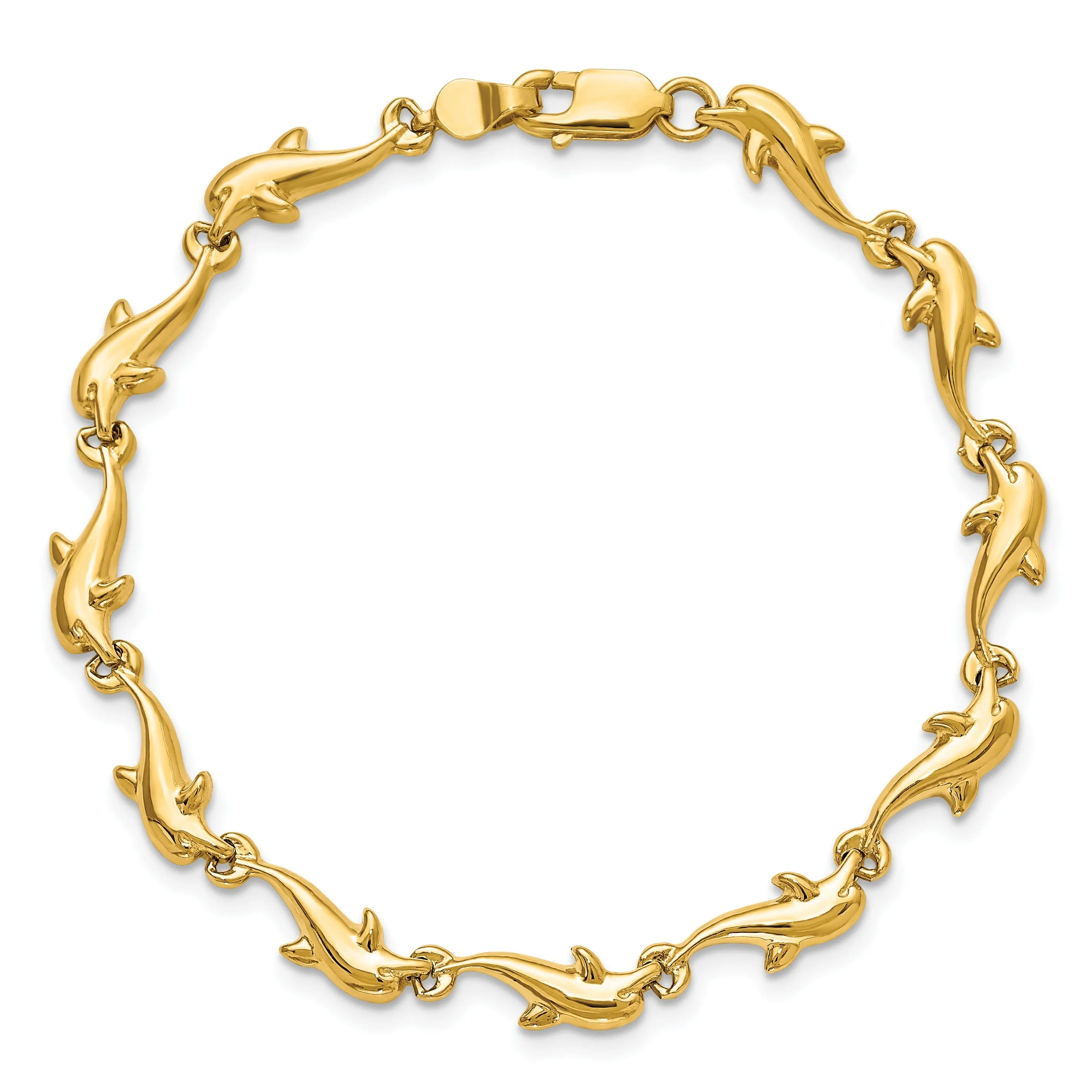 14k Yellow Gold Fancy Dolphin Bracelet-7-inch, 5.5-MM wide