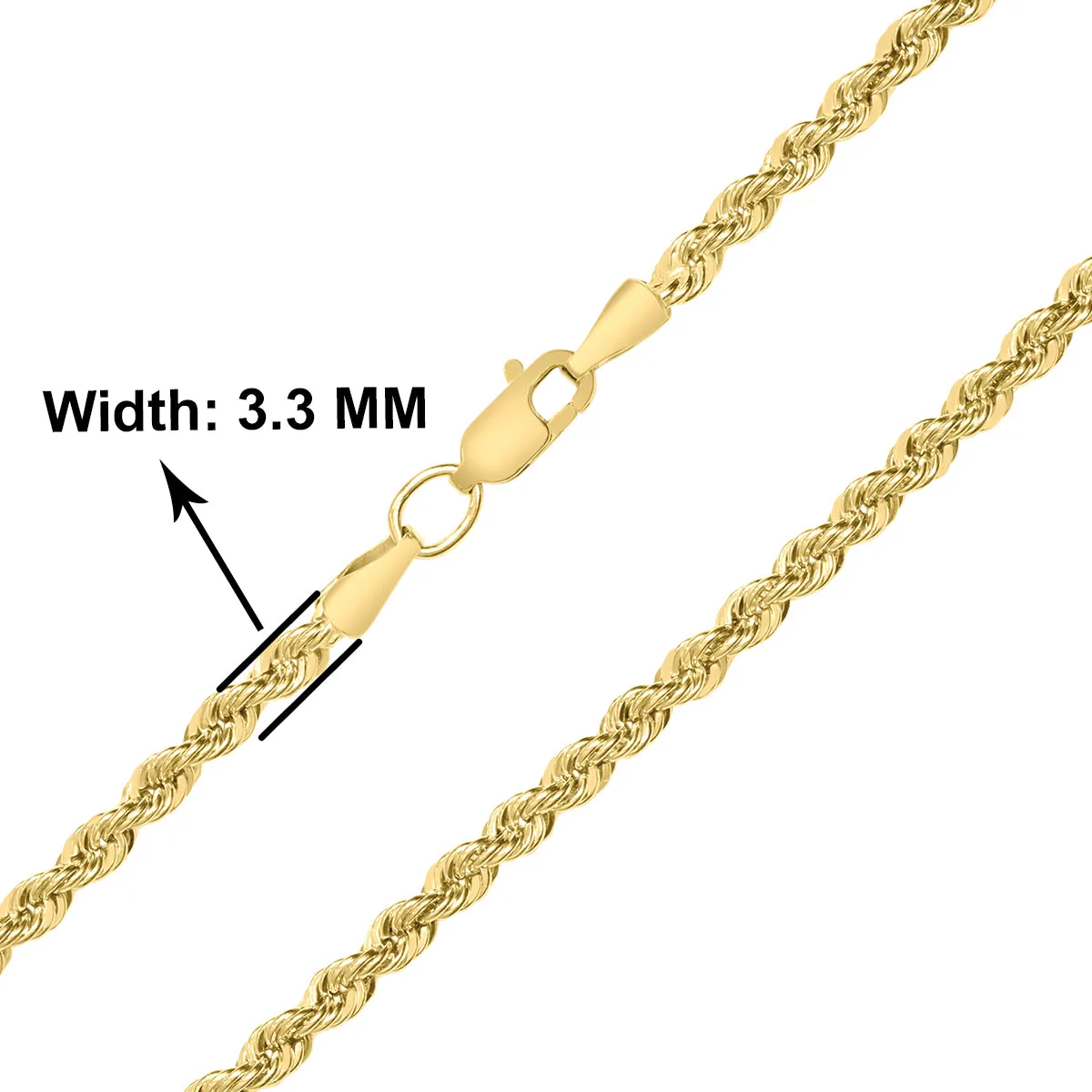 14K Yellow Gold Filled 3.3Mm Rope Chain Bracelet With Lobster Clasp