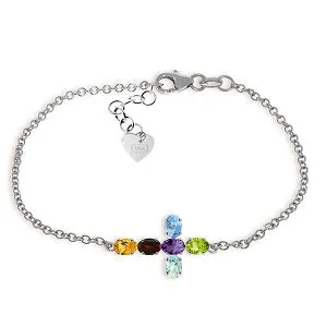 1.68 Carat 14K Solid White Gold Cross Bracelet Natural Multi Gemstones