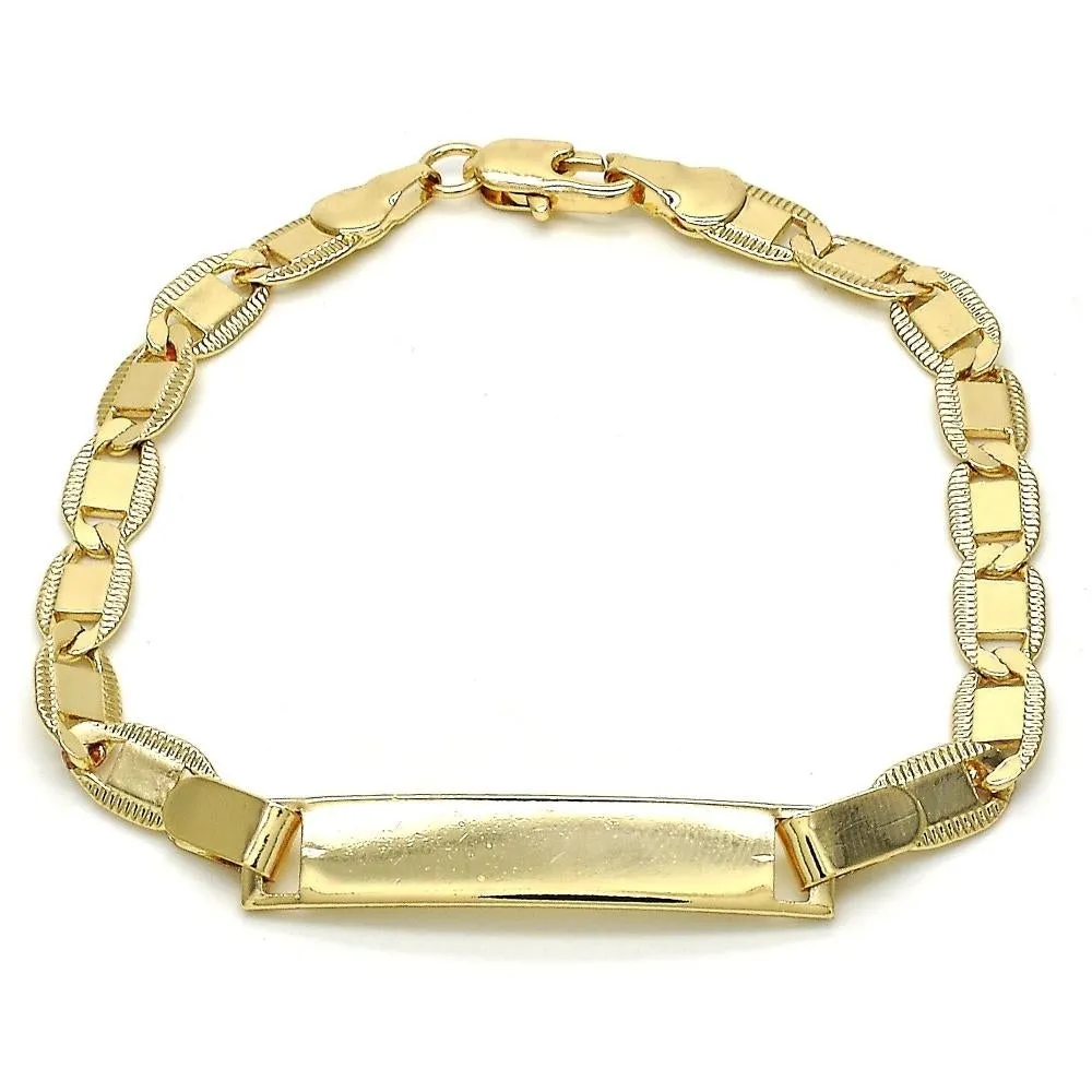 18K Gold Filled High Polish Finsh Marina/Mariner/Mariner Link ID Name Bracelet for Girls- Boys