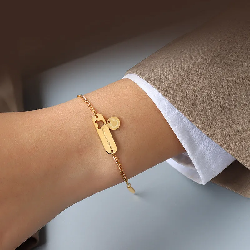 18K Gold Hollow Little Mouse Smiley Face Bracelet - Planderful Everyday Genie Collection