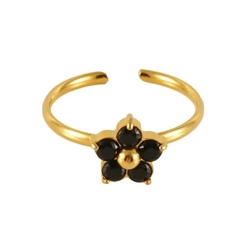 18K Gold-Plated Adjustable Flower Ring with Zircon Stones