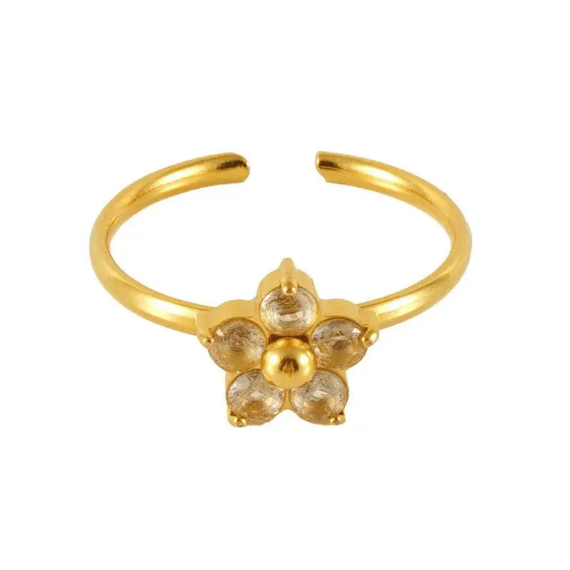 18K Gold-Plated Adjustable Flower Ring with Zircon Stones