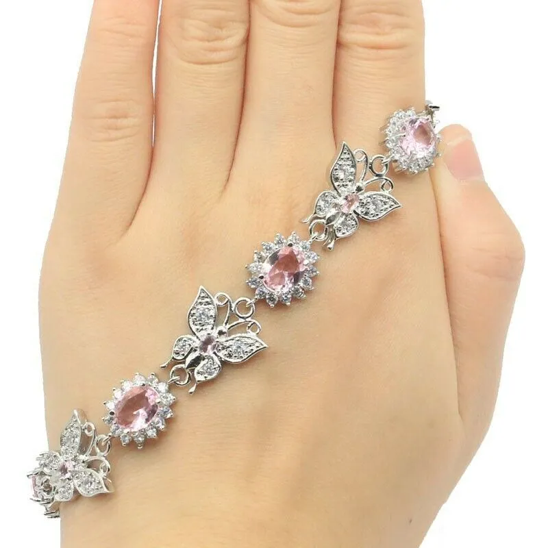 18k White Gold Plated Pink Kunzite Butterfly Tennis Bracelet