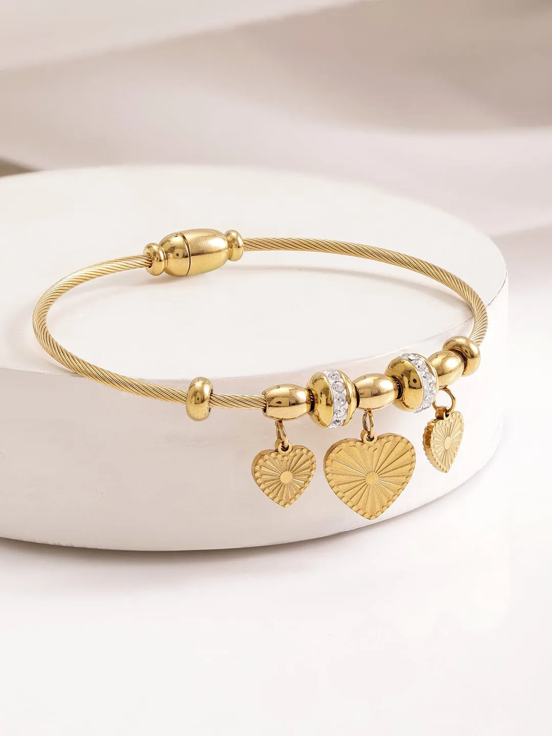 18KT Gold Plated Stainles Steel  Tarnish Free Waterproof Demi-Fine Kada Heart Bracelet