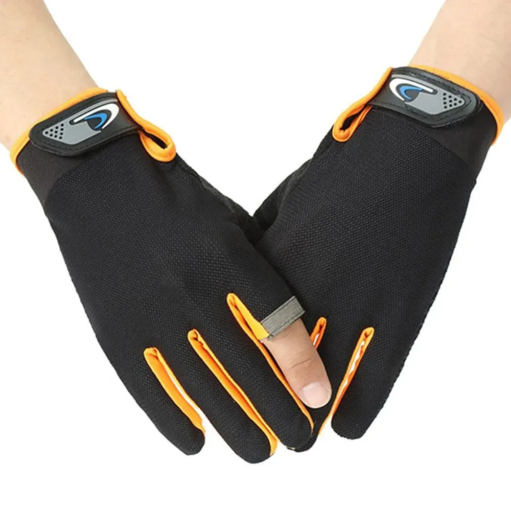 1Pair Men Fishing Gloves Women Two Finger Cut Male Touchscreen Angling Anti-Slip Sun-Proof Breathable Cycling Fitness Gloves