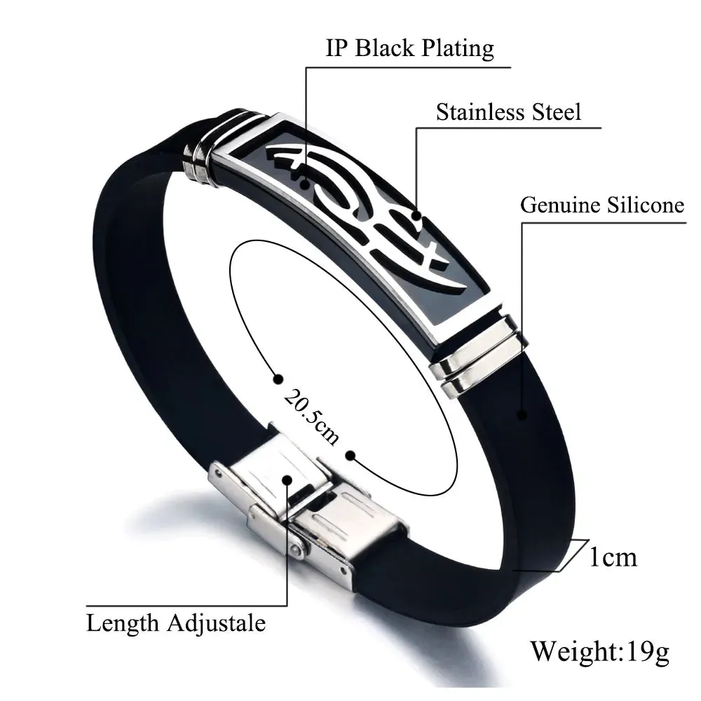 2024 Fashion Charm Jewelry Stainless Steel Flame Silicone Bracelet Men Vintage Titanium Steel Cuff Rubber Bracelet Pulsera