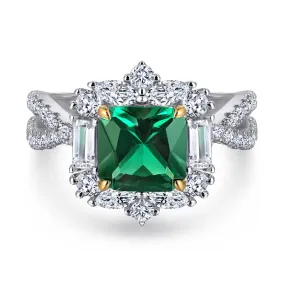 (2.0CT) Asscher Cut Green Zircon Split Shank Silver Ring for Women