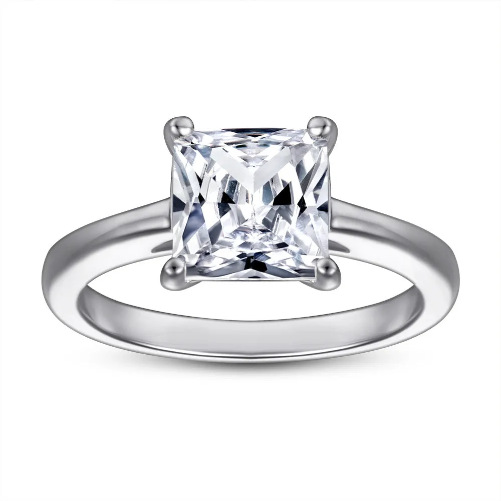 (2.0CT) Princess Cut Zircon Solitaire Silver Ring for Women