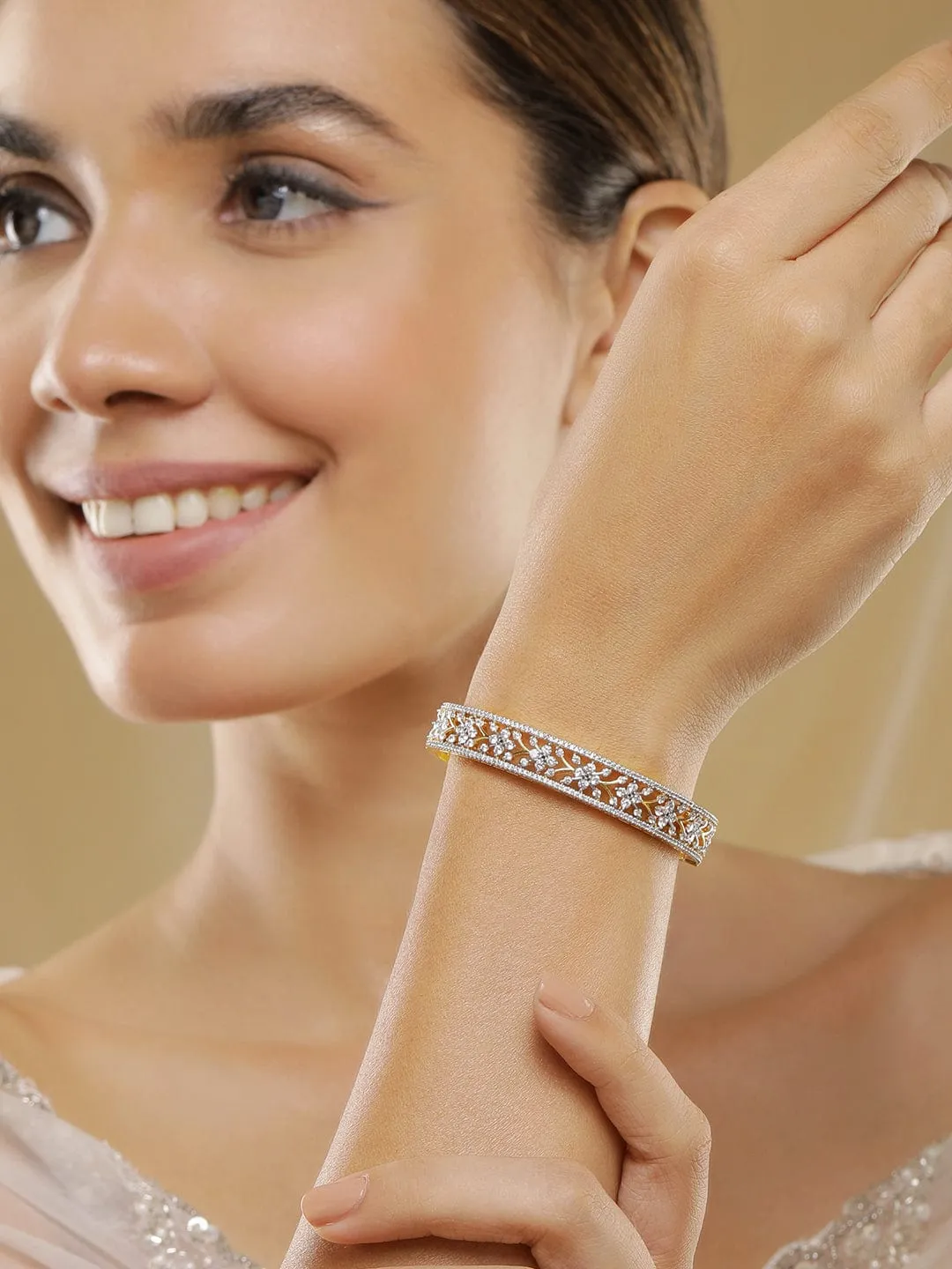 22KT Gold Cubic Zirconia Studded Bangle Style Bracelet