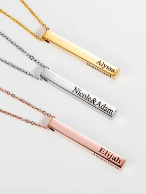 3D Bar Name Pendant Necklace Engraving Jewelry