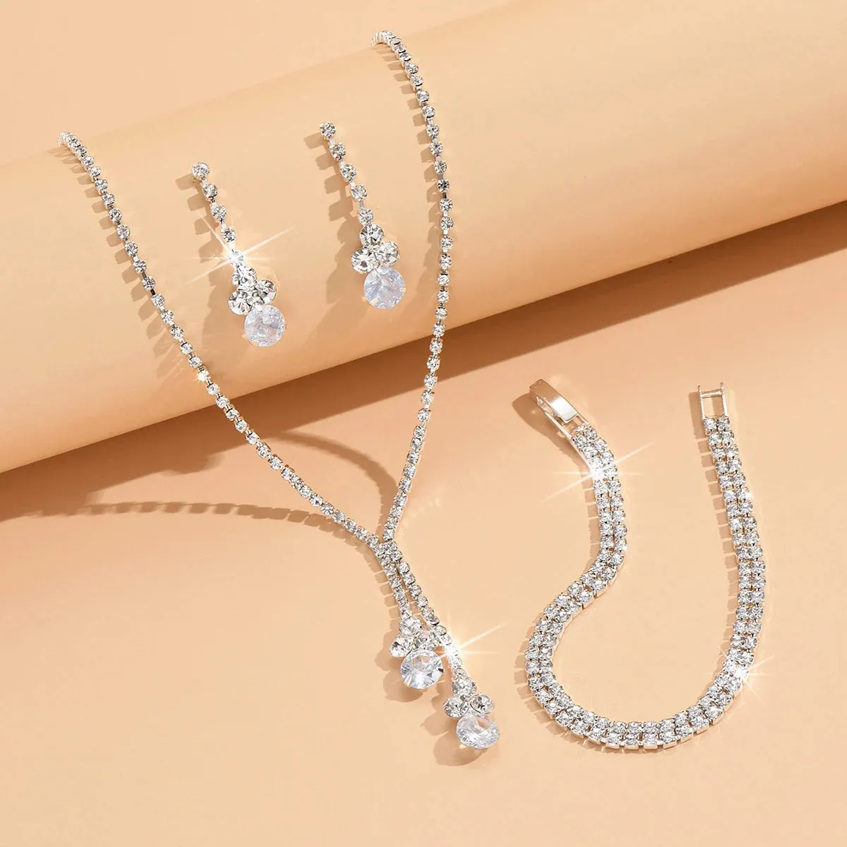 4pcs Fashion Women's Crystal Zircon Jewelry Set