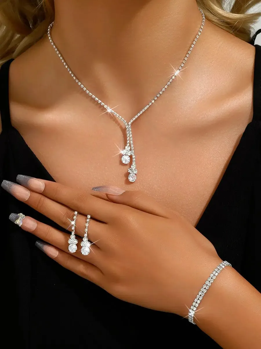 4pcs Fashion Women's Crystal Zircon Jewelry Set