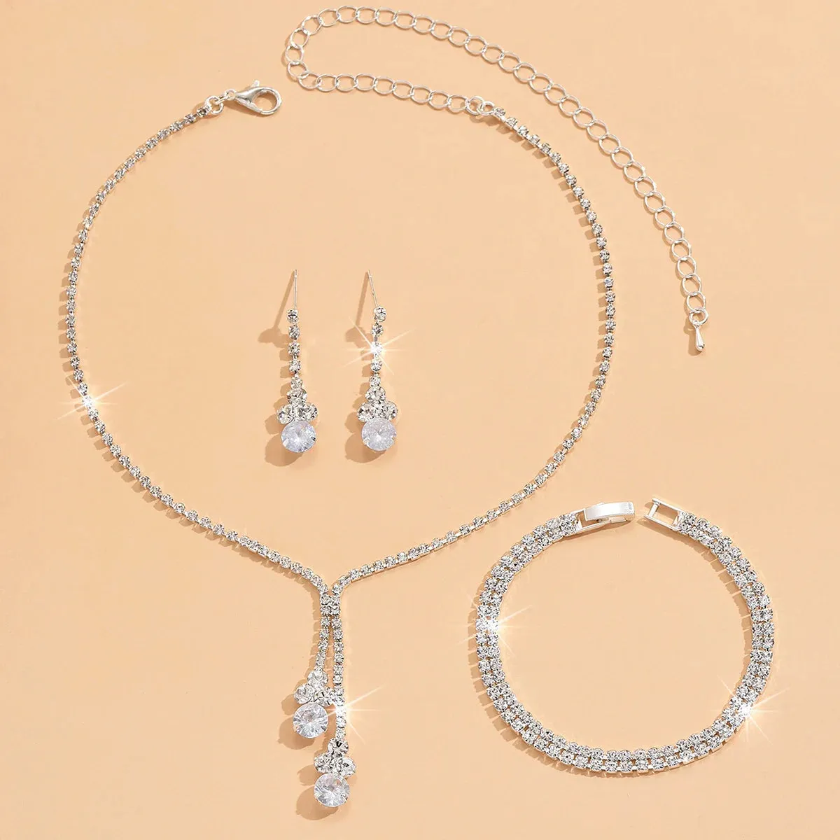 4pcs Fashion Women's Crystal Zircon Jewelry Set