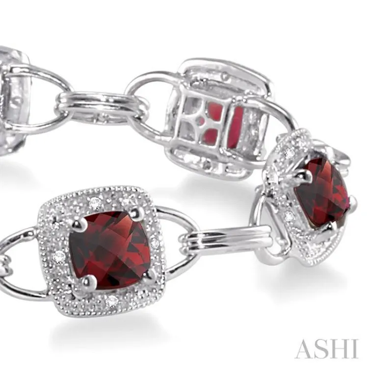 5x5MM Cushion Cut Garnet and 1/6 Ctw Single Cut Diamond Bracelet in 10K White Gold