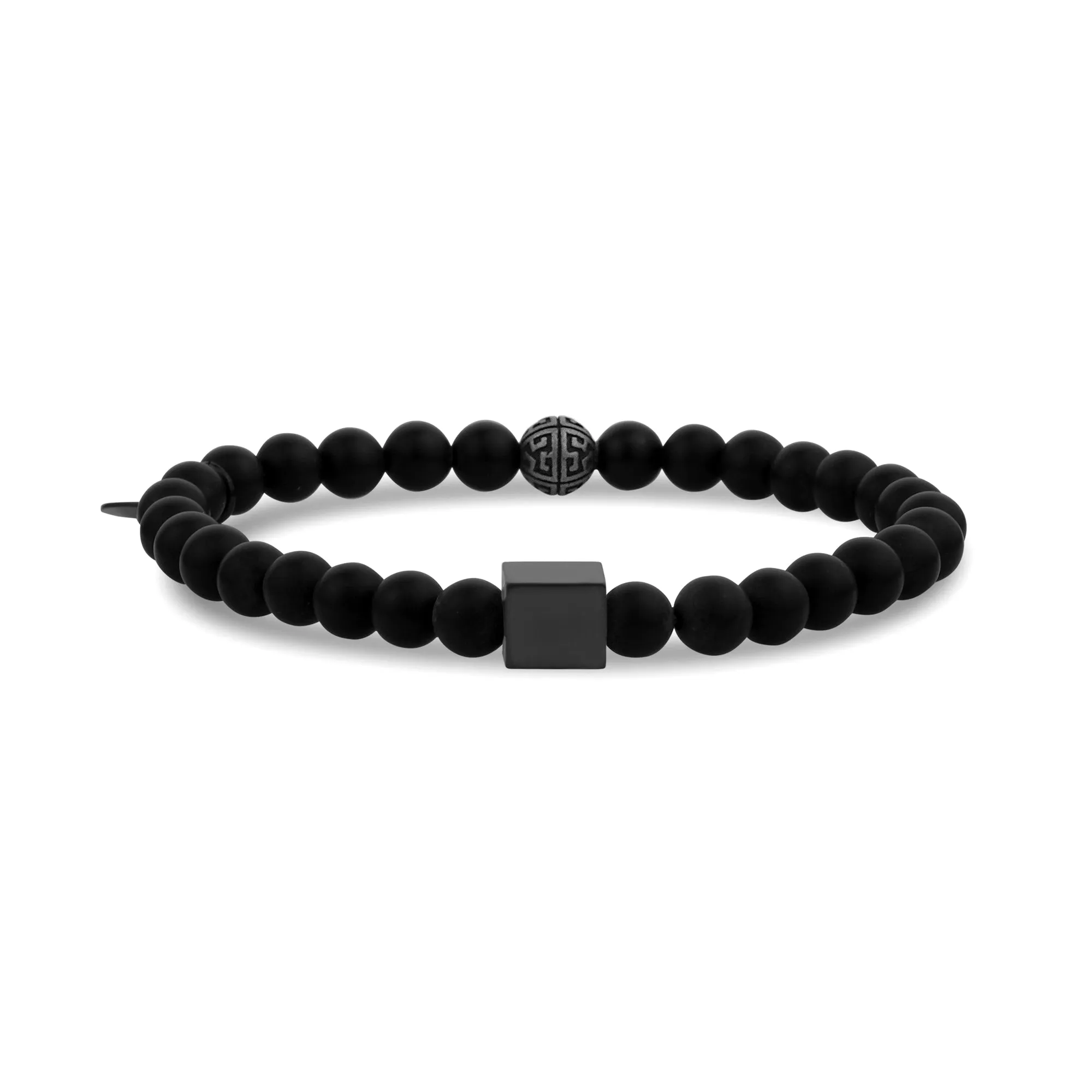 6mm Cube Matte Black Bead Bracelet