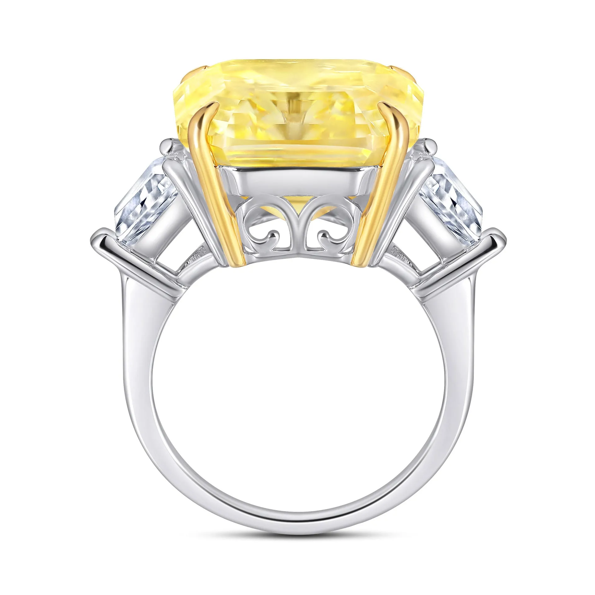 (8CT) Emerald Cut Yellow Zircon Cathedral Silver Ring for Women