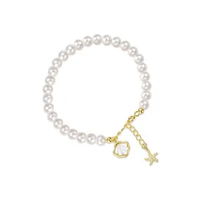 925 Silver Pearl Shell CZ Diamond Starfish Bracelet