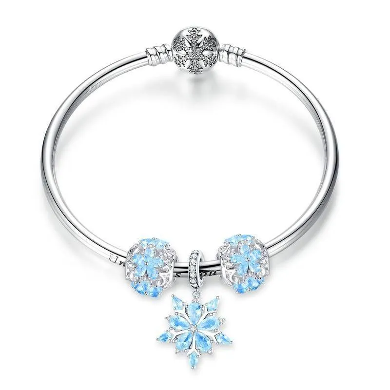 925 Sterling Silver Bracelets Charm Jewelry Winter Snowflake SCB833