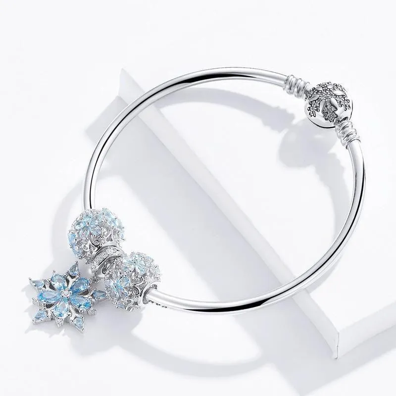 925 Sterling Silver Bracelets Charm Jewelry Winter Snowflake SCB833