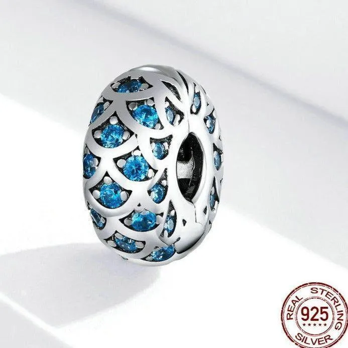 925 Sterling Silver Pendant Charm Jewelry PCJBOS08 Blue Zircon Open Beads Without Chain