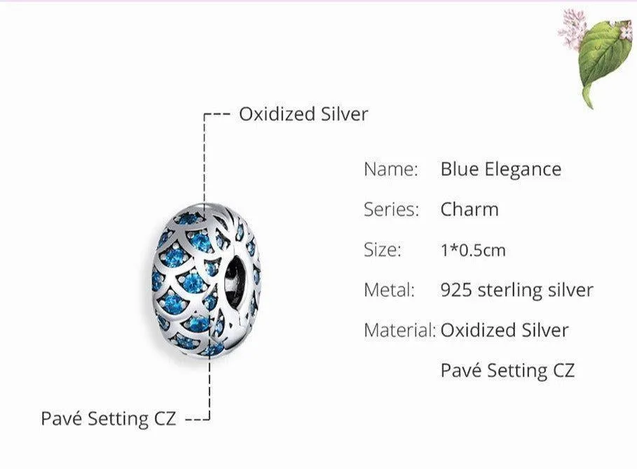 925 Sterling Silver Pendant Charm Jewelry PCJBOS08 Blue Zircon Open Beads Without Chain