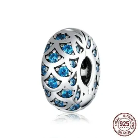 925 Sterling Silver Pendant Charm Jewelry PCJBOS08 Blue Zircon Open Beads Without Chain