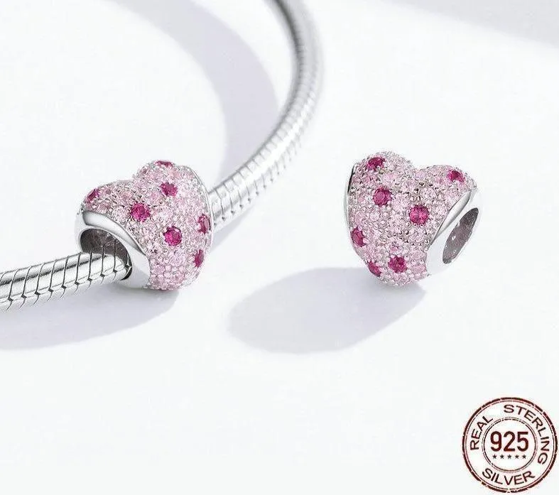 925 Sterling Silver Pendent Charm Jewelry Pink Heart #BSC118