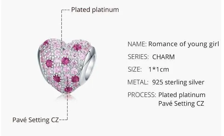 925 Sterling Silver Pendent Charm Jewelry Pink Heart #BSC118